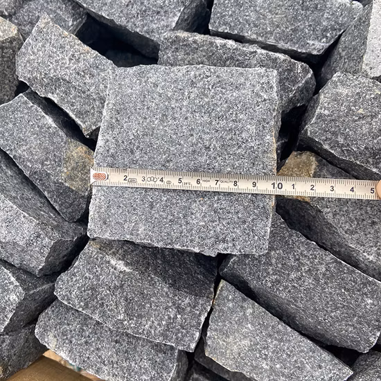 Black Basalt Cobblestone Mesh Back Garden Flamed Interlock Cube Stone Paving