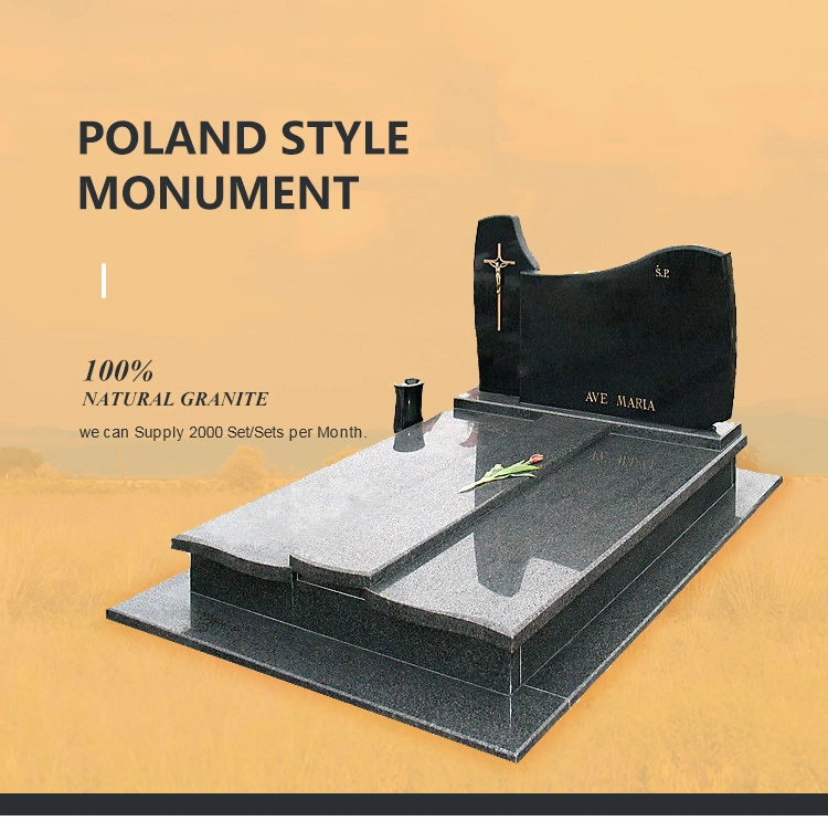 Poland Europe High Quality Cross Black Granite Monument Headstone Tombstone